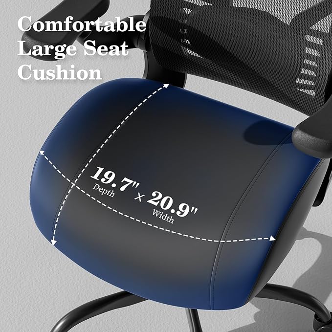GYI Ergonomic Office Chair, Computer Desk Chair with Memory Foam Seat, Technical Mesh Back, 3D Flip-up Arms, Adjustable Lumbar Support&Height, Wheels for Home or Office, Black