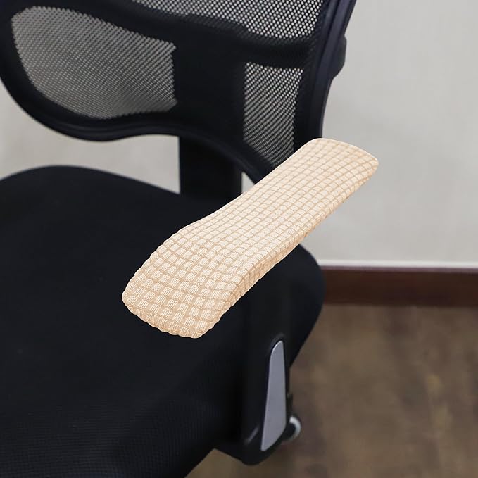 FORCHEER Beige Office Chair Armrest Covers 10-13 inch Long 2 Pieces Stretchable Water Resistant Jacquard Desk Chair Arm Rest Covers for Computer Chair Arm Removable Washable