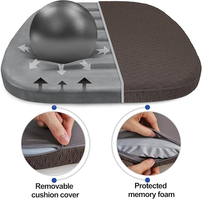 BUYUE Luxury 100% Pure Memory Foam Chair Cushion 1 Pack, Jacquard 16" U-Shape Comfortable Dining Chair Pad, Removable Slip Resistant Kitchen Chair Seat Cushion, (1 Piece, Brown)