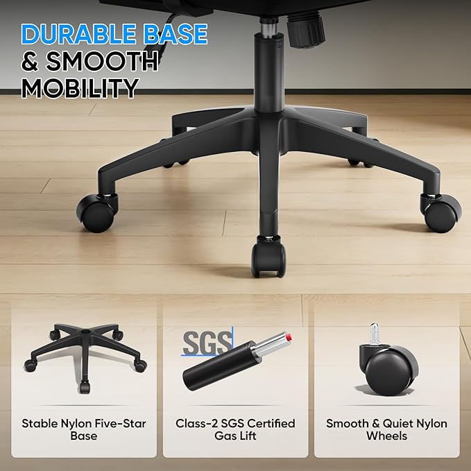 MoNiBloom High Back Mesh Office Chair with Adjustable Headrest, Flip-Up & Sliding Armrests, 18–22" Adjustable Seat Height, Ergonomic Desk Chair with Rocking Function, for Home Office, Black