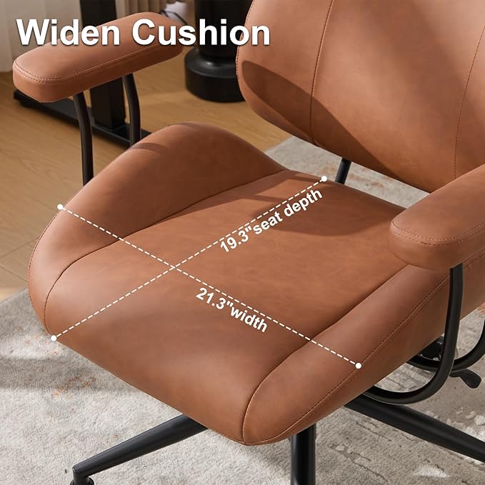 Office Chair, Ergonomic Computer Chair with Adjustable Headrest and Lumbar Support, Executive Leather Chair with Padded Arms, High Back Desk Chairs for Long Hours Sitting,Brown