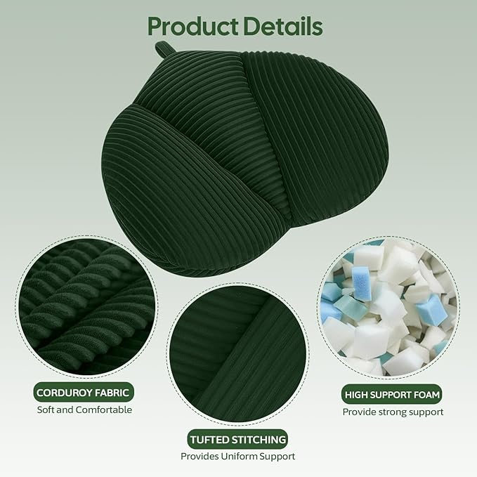Lumbar Support Pillow for Couch, Back Support Pillow for Office Chair, Heart-Shape Back Cushion with Shredded Foam for Back Pain Relief & Reading, Lumbar Cushions for Recliner, Car, Green