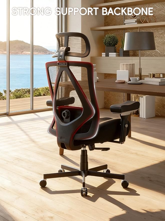 Big and Tall Office Chair 700lbs, Ergonomic Desk Chair with W Wide Thick Cushion, Executive Mesh Office Chair with Adjustable Headrest, Lumbar, 4D Armrest, Computer Task Chairs for Heavy People, Black