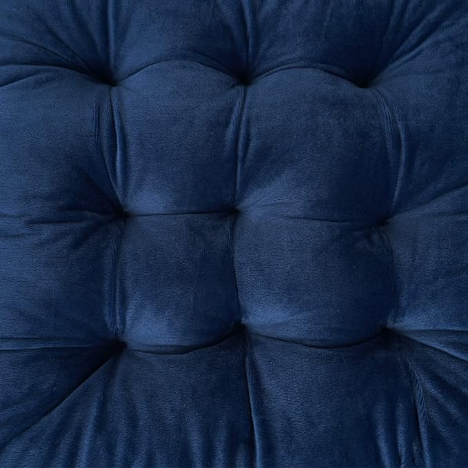 ELFJOY 4 Pack Chair Cushions for Dining Chairs Chair Pads Cushion for Kitchen Office Tufted Square Seat Cushion with Ties (16" Navy Velvet)