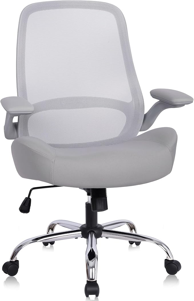 HYLONE Office Chair Ergonomic Desk Chair with Flip up Armrests, 5" Thickened Seat Computer Chair with Breathable Mesh Back Home Office Computer Chairs for Long Hours Mesh Executive Chair(Grey)
