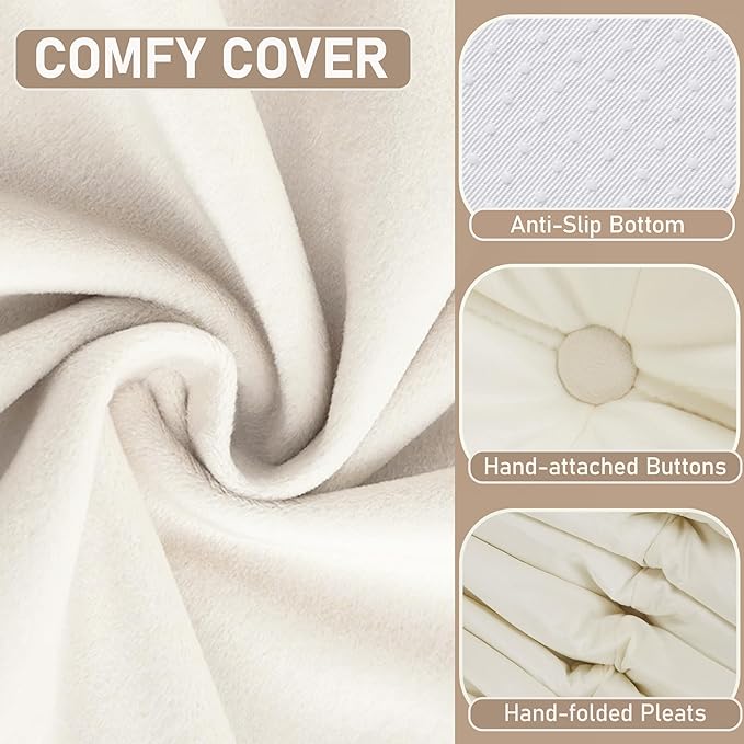 Trenda Bean Bag Chairs for Adults - Comfy Foam Bedroom Floor Sofa, Adult Size with Soft Velvet Boneless Beanbag Couch, Versatile for Living Room, Dorm, College,Reading & Gaming (White)