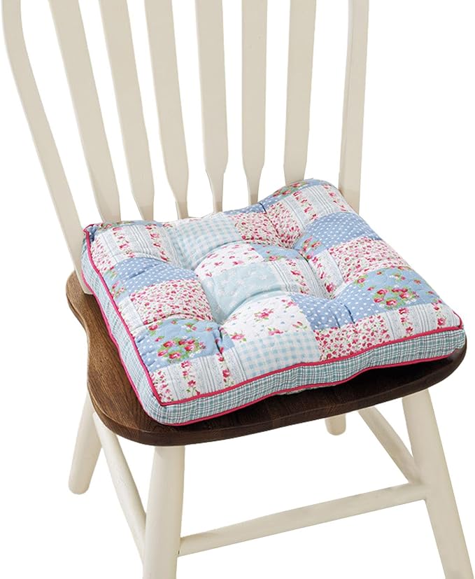 Boho Cotton Quilted Chair Cushion for Dining Chairs Non Slip Soft Comfortable Chair Pads with Ties Patchwork Printed Seat Cushion for Kitchen Chairs Office Chairs (Pattern C,16"x16")
