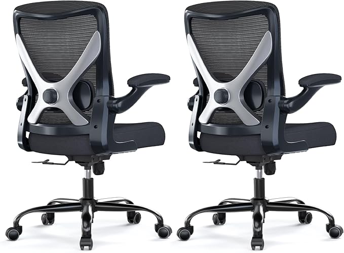 Ergonomic Office Chair - X-Shaped Computer Desk Chairs Comfy, Mesh High-Back Gaming Chair with Adjustable Lumbar Support, Executive Task Chair for Adults, Comfortable for Long Hours, Black, Pack of 2