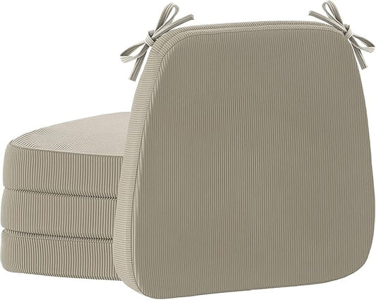 2'' Thick High-Density Foam Indoor Chair Cushions | Dining Chair Pads with Ties, Removable Washable Cover, Kitchen Chair Cushions 17"x16",Khaki 4 Pack