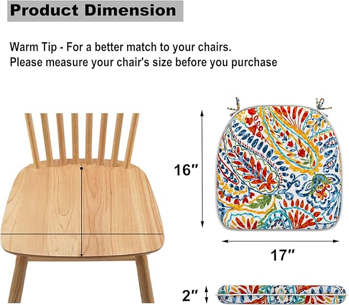 DYTXIII Set of 2 Outdoor Chair Cushions with Ties,Water Repellent Patio Chair Pads 17"x 16" for Outdoor Furniture,Round Corner Seat Cushions for Garden Yard Kitchen Paisley Multi