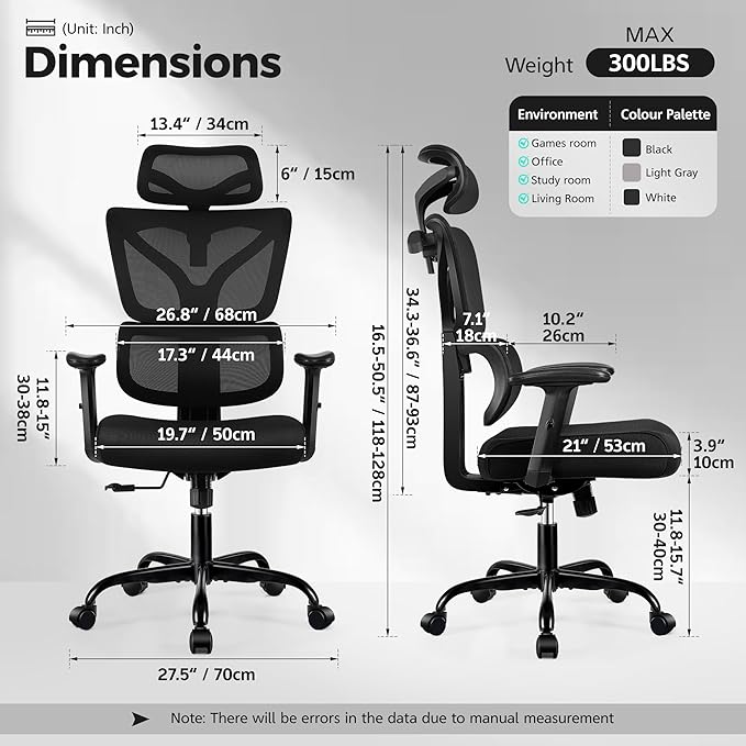 Ergonomic Office Chair High Back Desk Chair with Lumbar Support, Breathable Mesh Computer Chair with Adjustable Armrests Height, Reclining Big and Tall Gaming Chair for Home Office(Black 4Pack)