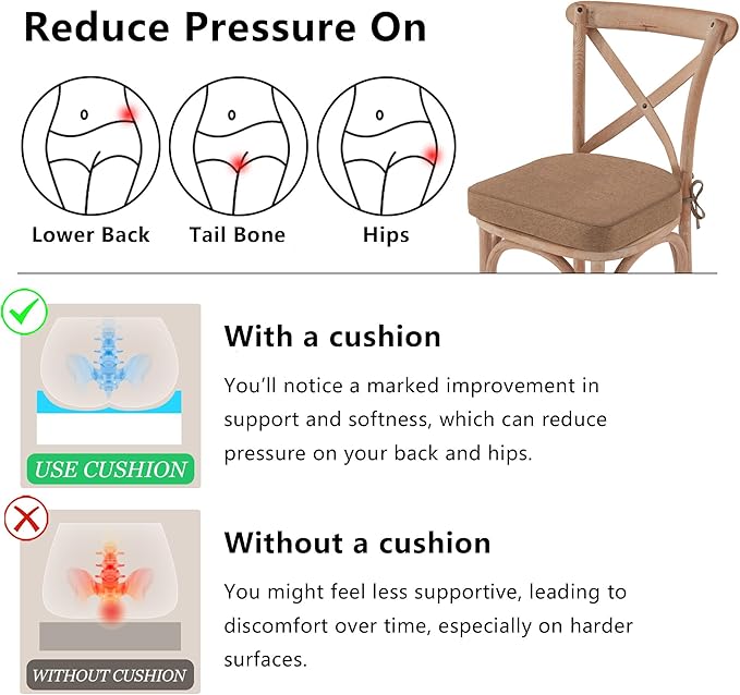 Nordjager Dining Chair Cushions Set of 6 Memory Foam Chair Cushion, Comfortable Dining Chair Pad Removable Slip Resistant Kitchen Chair Seat Cushion (6 Piece, Brown)
