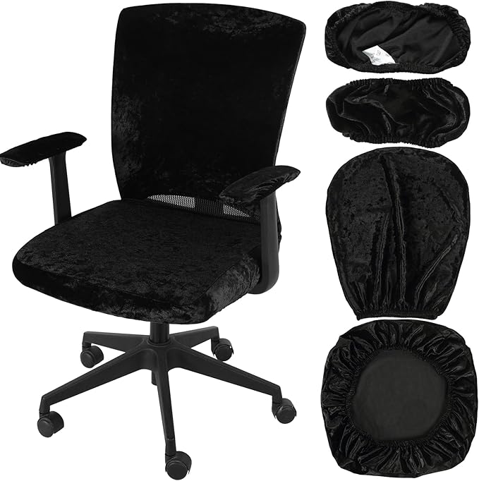 Tallew 4 Pcs Office Chair Covers Set Computer Universal Protective Stretchable Chair Seat Covers Desk Armrest Slipcovers Pads Office Cushion Backrest for Rotating(Black)