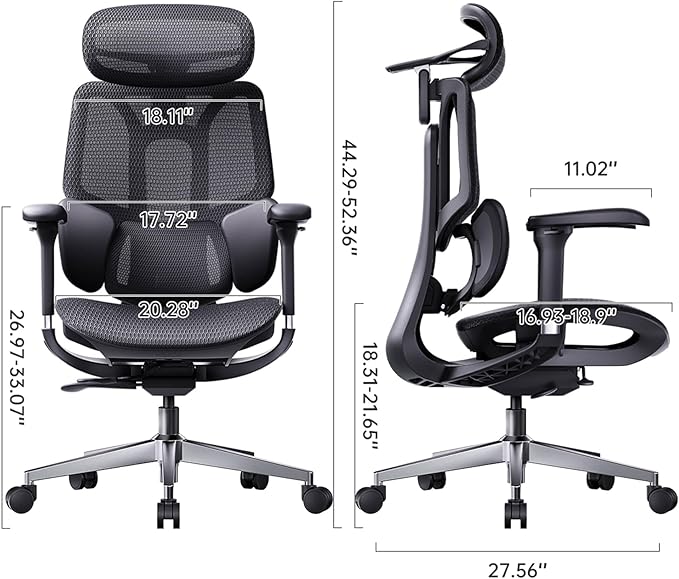 Hbada E3 Air 2026 Ergonomic Office Chair, 3-Zone Lumbar Support, Comfy Home Office Chair with Auto Recline, 4D Headrest & Armrests, 140° Tilt for Work & Relax, Black