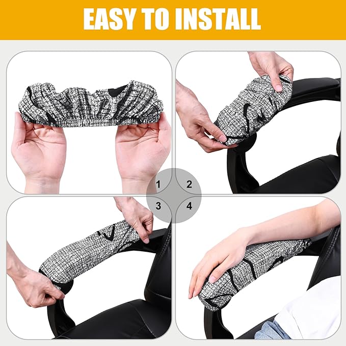 Smiry Stretch Printed Office Chair Armrest Covers, 2 Pcs Soft Fit Removable Washable Computer Desk Chair Arm Covers Protector, Grey and Black