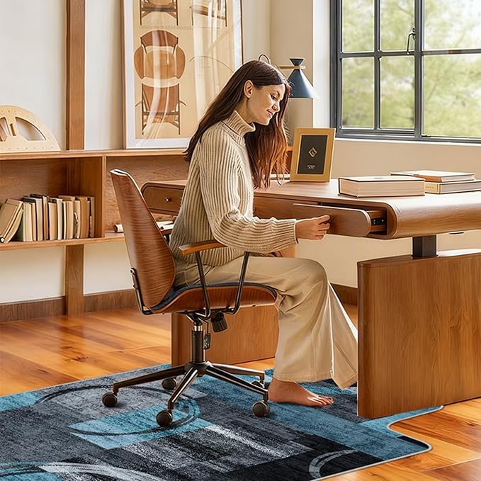 Office Chair Mat for Hardwood Floor & Tile Floor,48"X 60" Heavy Duty Desk Chair Mat for Hard Floors, Under Desk Rug for Rolling Computer Chair,Anti Slip,Low Pile Carpet Protector-Convex Geo Blue Gray