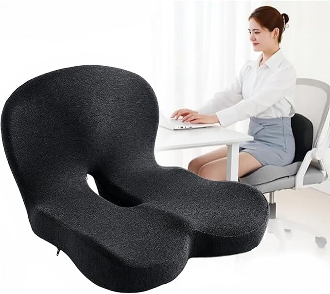Orthopedic Cushion for Car Chair Wheelchair Sitting Sciatica, Memory Foam Seat Cushion with Lumbar Support Pillow, Instant Relieve Pressure on Back, Hips, Tailbone, Improves Sitting Posture (1, Black)