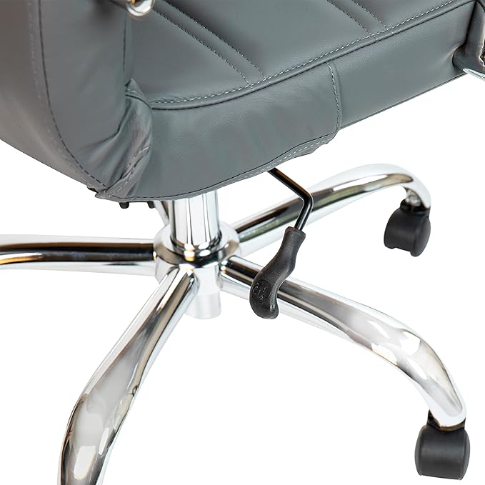 Flash Furniture Whitney Mid-Back Swivel LeatherSoft Desk Chair with Padded Seat and Armrests, Adjustable Height Padded Office Chair, Gray/Chrome