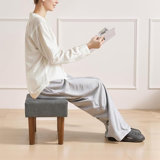 VECELO Small Foot Rest Under Desk Ottoman, Linen Foot Stool with Legs, Rectangle Footrest Leg Rest for Sofa, Relieve Stress, Better Posture, Ottoman Rest Stools for Living Room Entryway, Gray