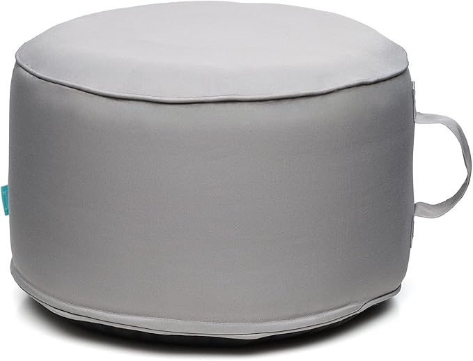 QILLOWAY Inflatable Outdoor Ottoman for Patio, Waterproof Round Pouf, Inflatable Foot Rest, Outdoor Footstool for Poolside, Garden，Camping,Light Grey