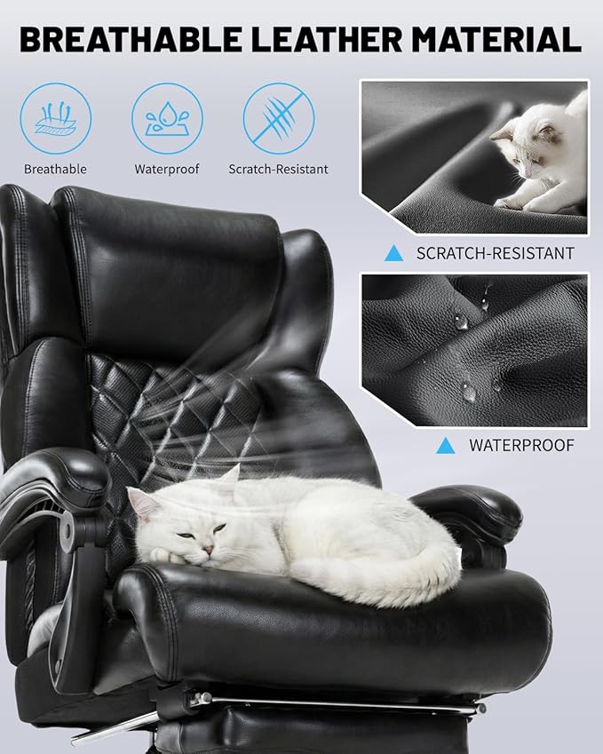 800LBS Big and Tall Office Chair with Foot Rest, Heavy Duty Executive Reclining Chair for Heavy People, Extra Wide Seat and Mobile Lumbar,High Back Large Computer Desk Chair for Home Office
