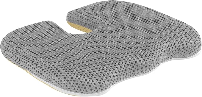 Gooo&Ma Air Fiber Seat Cushion for Office Chair, Breathable U-Shape Tailbone Relief Cushion for Desk Chair, Washable Ergonomic Chair Pad for Driving & Gaming, Cooling Mesh Back Support(Grey)
