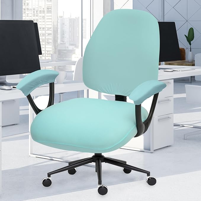 Stretchable Split Office Chair Seat Covers with Armrest Covers - Universal Stretch Computer Chair Slipcover - 180GSM Washable Rotating Backrest Coverings & Cushion Protectors for Dogs, Cats, Pets