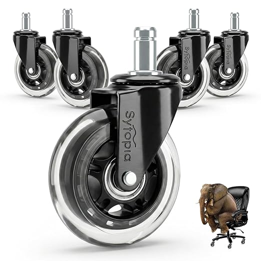 3 Inch Office Chair Wheels, Smooth & Safe Rolling, Safe for All Floors Include Hardwood Floors & Carpet, Universal Stem 7/16 inch x 7/8 inch, Not for 1KEA Chairs, Easy to Install, Set of 5, Clear