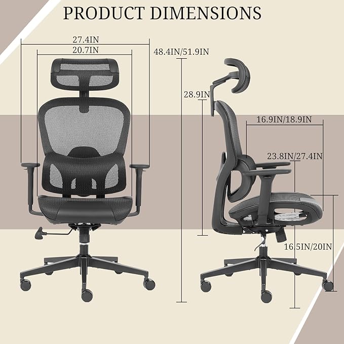 Ergonomic Mesh Office Chair with Lumbar Support - Adjustable Seat Height, Flip-Up Arms Breathable Mesh Desk Chair for Home Office, Work & Gaming (Black)
