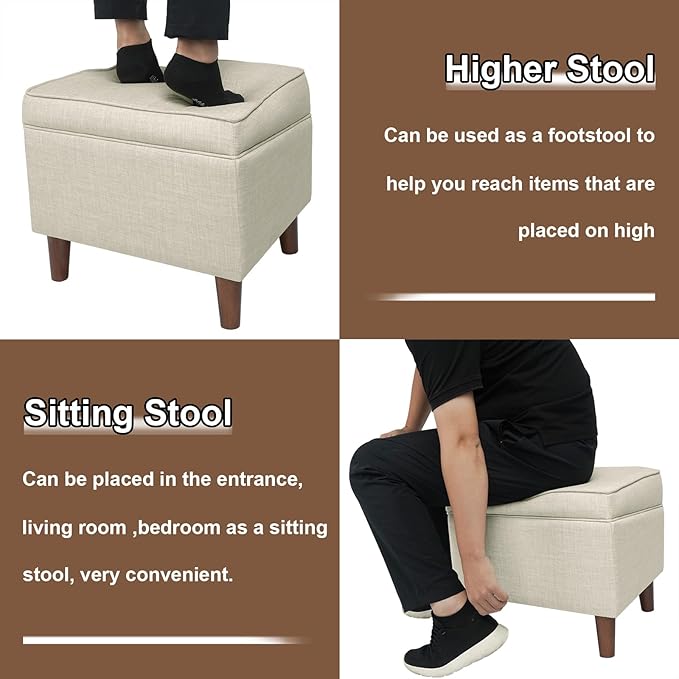 FAGAGA Foot Rest with Adjustable Cover, 18" Storage Ottoman Dorm, Footstool and Sitting Stool, Ottoman Foot Stools for Living Room, Bedroom, Dorm, Beige