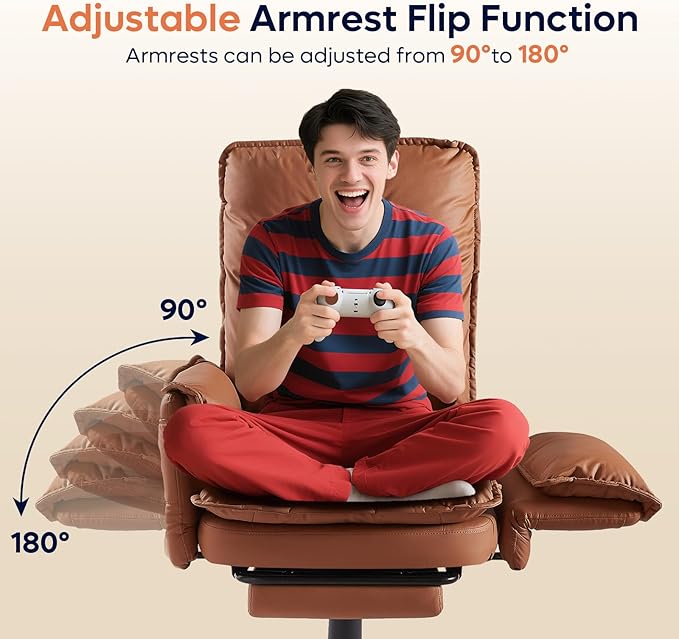 Bestier Cross Legged Office Chair with Footrest, High Back Criss Cross Chair with Reversible Armrests and Wheels, Big and Tall Reclining Office Chair for Home PU Leather Brown