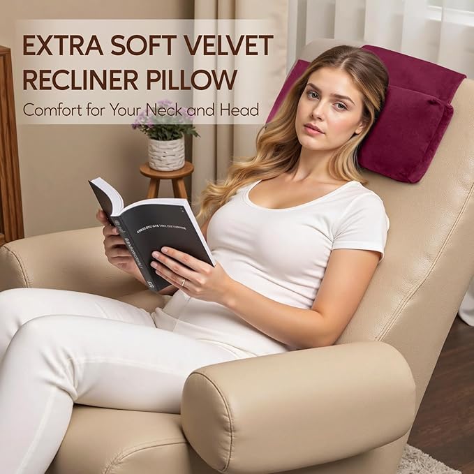 Neck Pillow for Recliner Chair, 14" Adjustable Recliner Pillow for Headrest, Soft Velvet Weighted Back Non-Slip Head Pillow for Recliner, Couch, Chair, Sofa