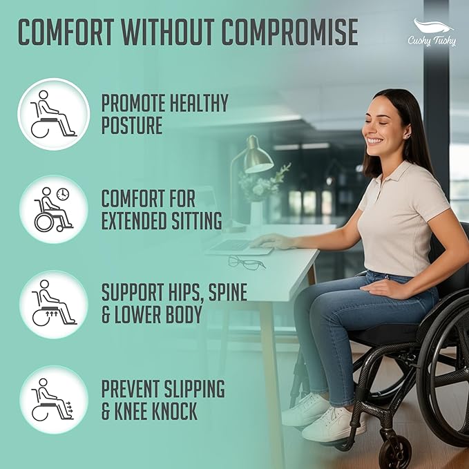 Cushy Tushy Premium Foldable Wheelchair Cushion - for Relief of Lower Back, Sciatic, Butt and Tailbone Pain - for Home & Office Use, Perfect for Travel or Driving - Black Coccyx Seat Cushion