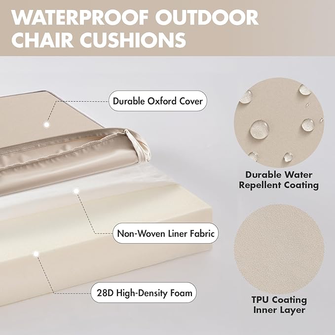 MIULEE Beige 17 x 16 x 2 Outdoor Chair Cushions Waterproof Patio Chair Cushions with Adjustable Straps Set of 2 for Patio Furniture 3-Year Color Fastness Garden Sofa Couch