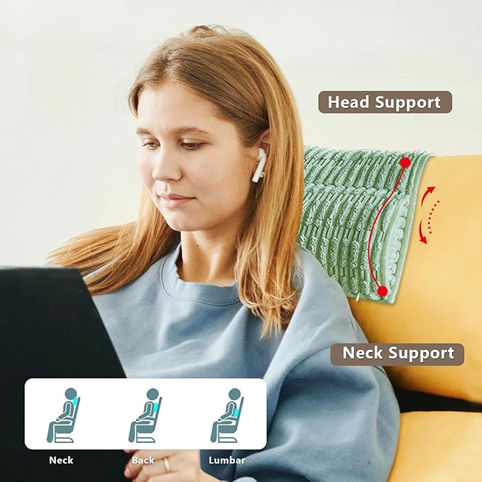Headrest and Support Pillow,Recliner Pillow for Neck, Head, or Foot for Office or Massage Chairs, Neck Pain Relief and Cervical Support. Nonslip, Zipped Cover. (Green, 5.5" Wx13 Lx3 H)