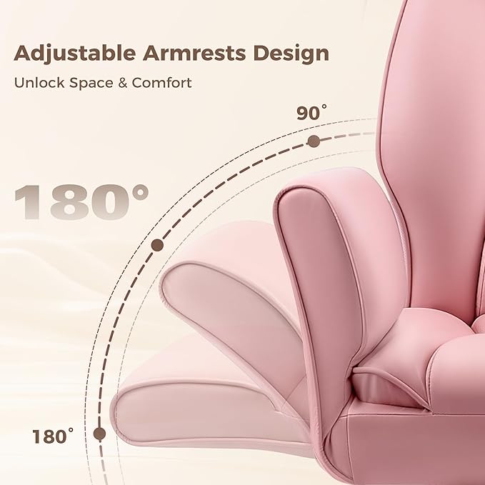 Big and Tall Office Chair, Flip Armrests for Cross Legged Sitting, Ergonomic Leather Executive Desk Chair with Foot Rest, High-Back Reclining Computer Chair for Office Home Game - Peach Pink