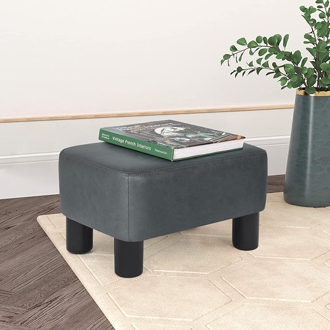 Joveco Small Footstool Ottoman Fabric Footrest Modern Rectangular Foot Stools for Living Room Bedroom (Dark Gray)