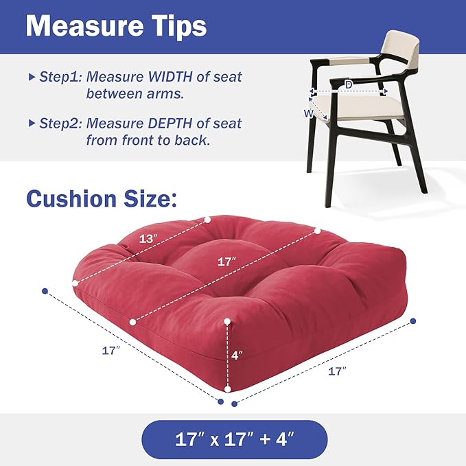 IPYNBAP Outdoor Chair Cushions Set of 2, Patio Chair Cushions with Ties, 17x17+4” Tufted Outdoor Seat Cushions, Waterproof Patio Furniture Cushions, Outdoor Dining Chair Pads, Burgundy