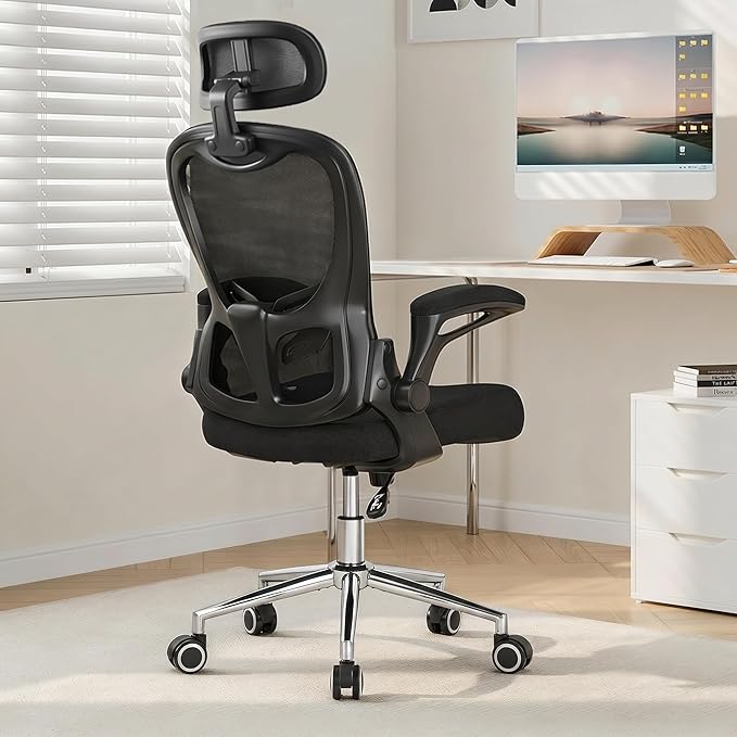 Kechen Office Chair with Swivel Armrests,High Back Mesh and Breathable Design of Computer Desk Chair,Lumbar Support and Height Adjustment for Comfortable Desk Chairs，for Work and Study (Black, 501)