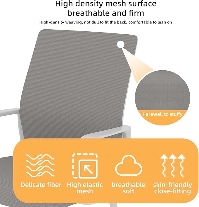 Minimalist Modern Office Chair with Metal Frame – Breathable Mesh Backrest, Ergonomic Support, Comfortable Thick Cushion for Home & Office Use (White+Gray)