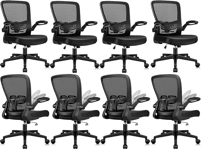 KLASIKA Desk Chairs with Wheels, Ergonomic Mesh Office Chair Adjustable Height and Swivel Lumbar Support Home Office Chair with Flip Up Armrests (8PK)