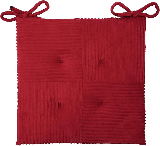 Office Stacking Chair Cushion with Ties, Corduroy High Density Foam Non-Slip Kitchen Seat Cushion, Square 17" x 17" Indoor Dining Chair Pads, Red, 1 PCS