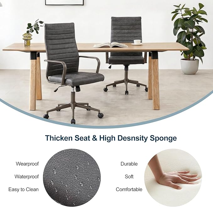 Okeysen Office Desk Chair Conference Room Chairs Modern Ergonomic Executive Swivel Chair Adjustable Height PU Leather Home Desk Chair with Armrests Comfy Computer Task Chairs with Wheels (Retro Black)