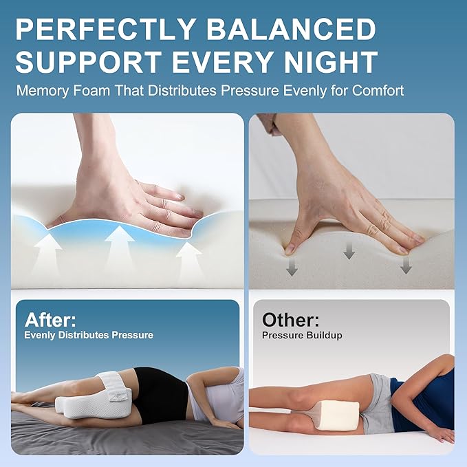 UJPFEO Knee Pillow for Side Sleepers,Leg Pillows for Sciatica,Knees,HIPS,Joints Between Legs,Back Pain Relief When Side Sleeping Spine Alignment Support for Knee Surgery Recovery,Removable Strap
