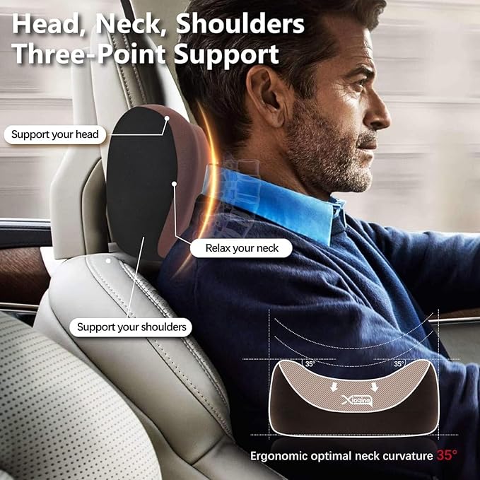 2025 Car Headrest & Lumbar Support Cushion, Car Lumbar Support Pillow and Neck Pillow Kit, Ergonomic Seat Headrest and Backseat for Neck Back Pain Relief (Black02)