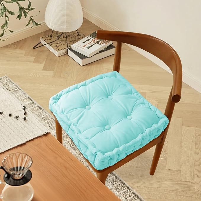 vctops Chair Cushion for Dining Chair, Soft Velvet Square Seat Cushion with Ties Cozy Indoor Chair Pad Cushion for Office Kitchen Dining Room (Lake Blue,16"x16")