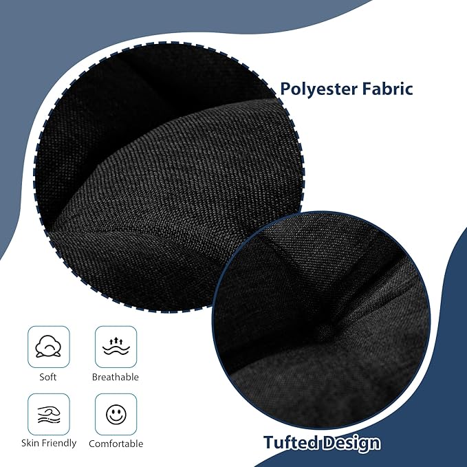 IASEAHK Chair Cushions for Dining Chairs, Seat Cushions for Kitchen Chairs, Indoor Seat Cushions with Ties, Tufted Foam Chair Pads, Non Slip Chair Cushions Set of 4, 15.5" x 15.5" x 4", Black