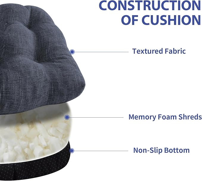 IPYNBAP Chair Cushions for Dining Chairs Set of 4, Kitchen Chair Cushions, Chair Pads with Ties and Non Slip Backing, Tufted Memory Foam Seat Cushion 4 Pack, 15.5" x 15.5" x 4", Navy Blue