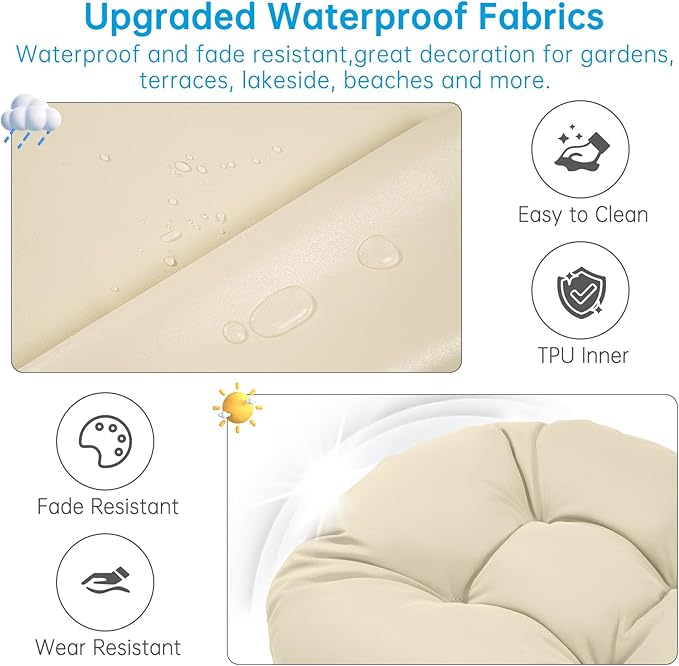 Adirondack Chair Cushion Tufted Waterproof Outdoor Rocking Chair Cushions with Ties Anti-Slip High Back Patio Chair Cushions for Patio Furniture Cushions