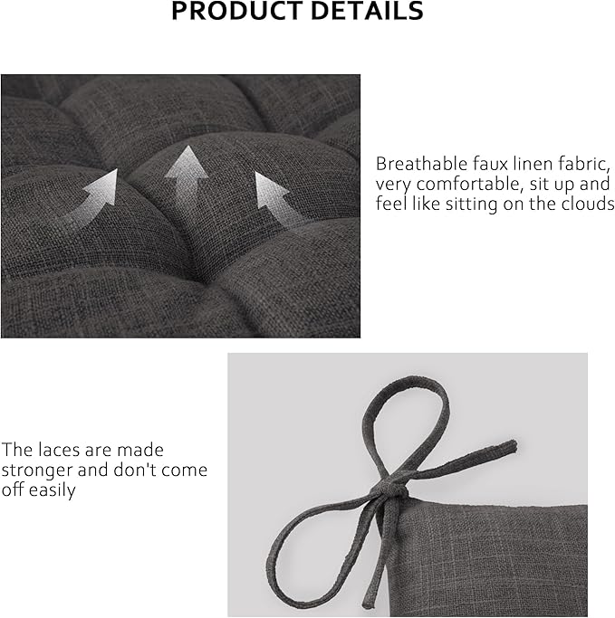 ELFJOY Rocking Chair Cushion Large Rocking Chair Pads with Ties Premium Linen High Back and Seat Cushion 2 Piece Set Linen Dark Grey